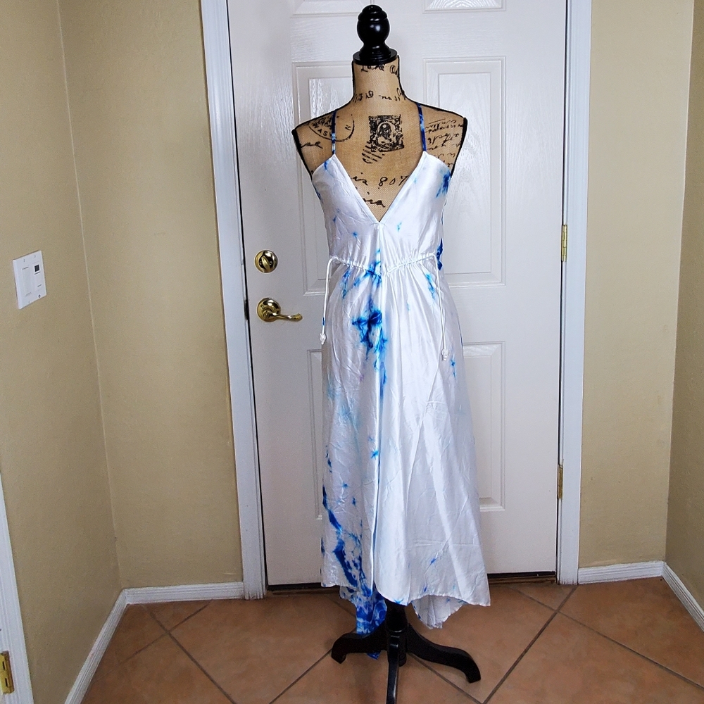 SHAHIDA PARIDES GLACIER White and blue SKY AZURE TIE DYE SCARF DRESS